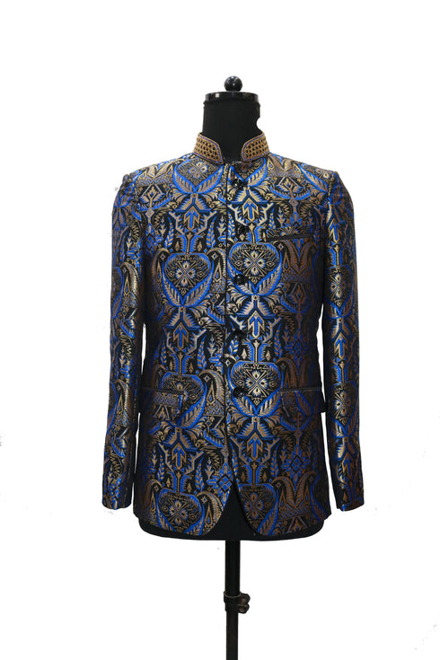 Hand Embroidered Blue Wings Nehru
